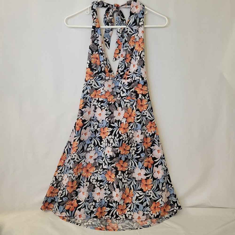 CBR Floral Backless Dress in Orange and Black
